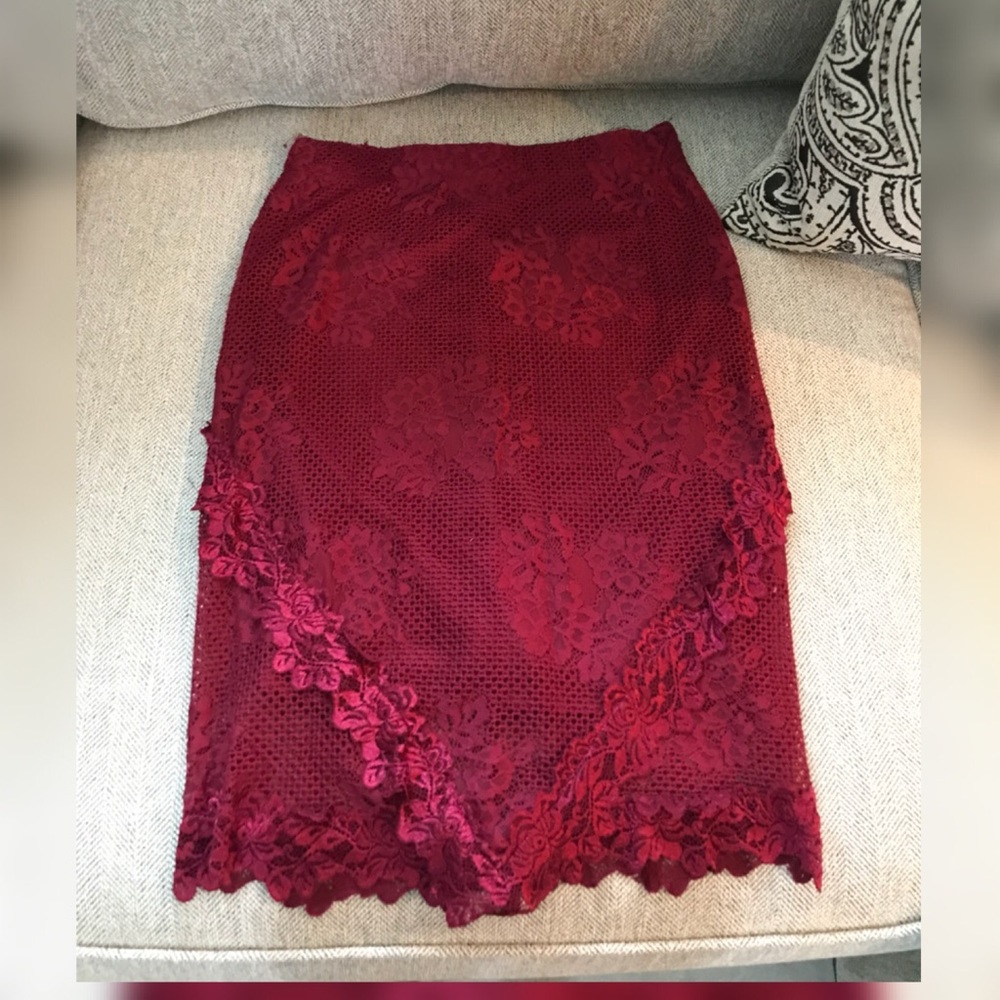 Lace burgundy midi skirt